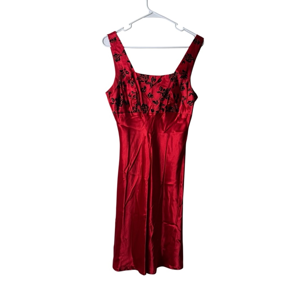 Vintage Be Smart Red Black Vamp Grunge Satin Empire Tank Dress